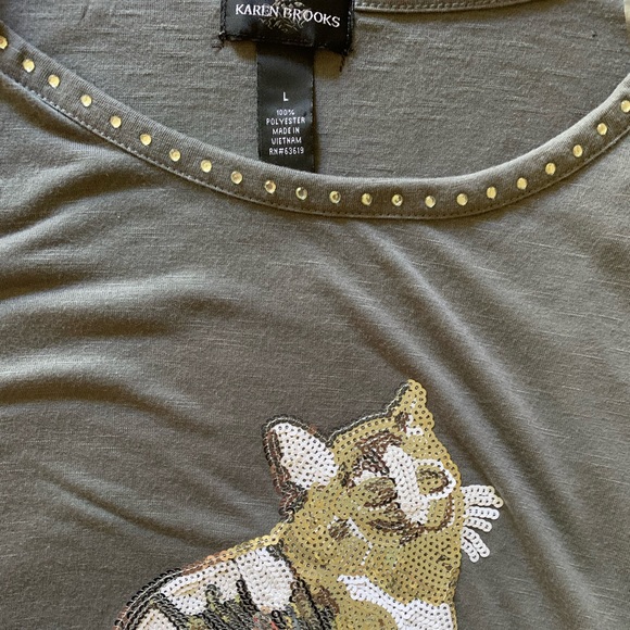 Gray Sequined Cat Long-sleeve Shark-bite Hem Tee large - Picture 6 of 10